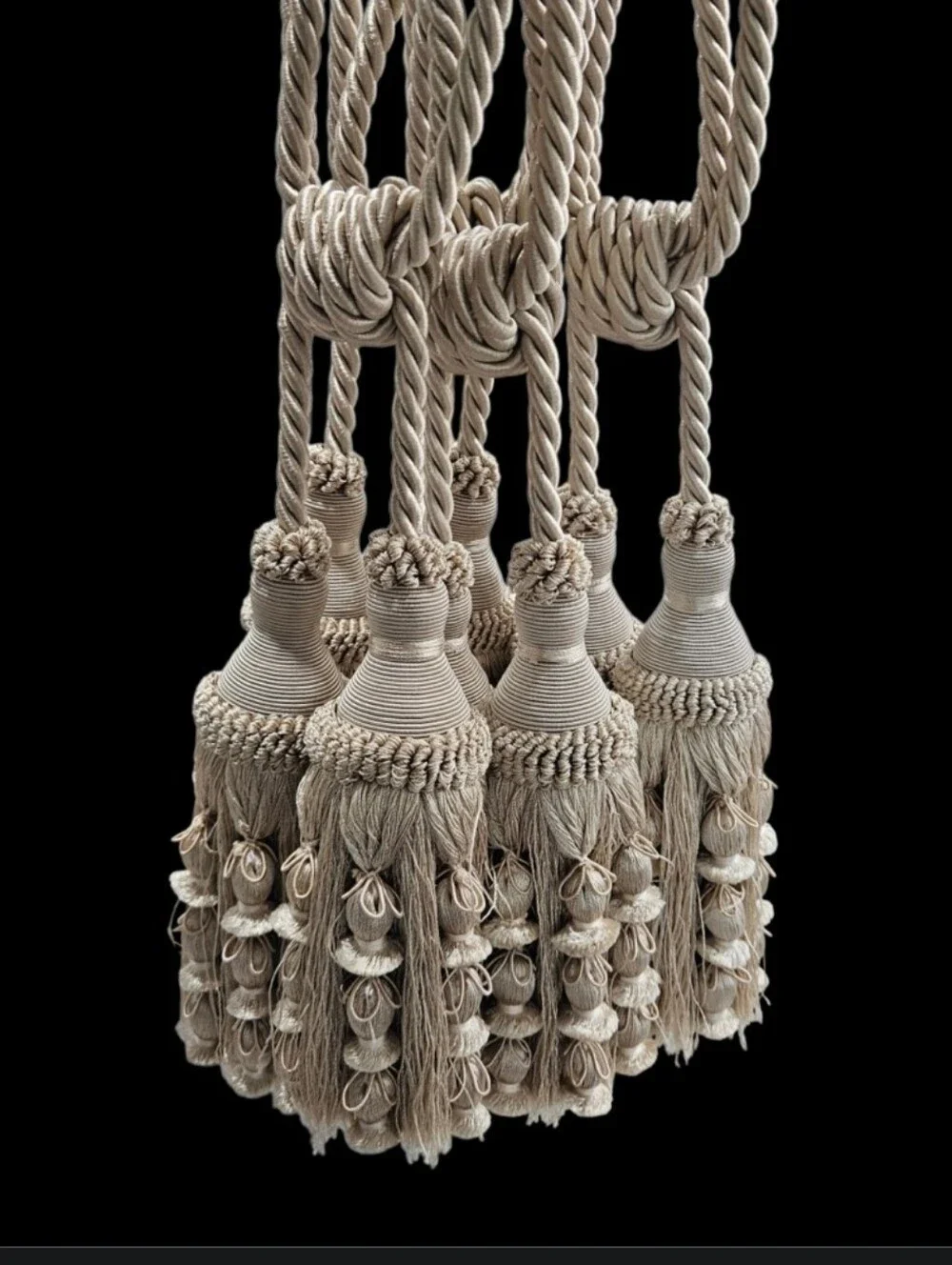 French Tassel Tiebacks PASSEMENTERIE Drape Curtain Braided Rope Tan Satin Sheen4